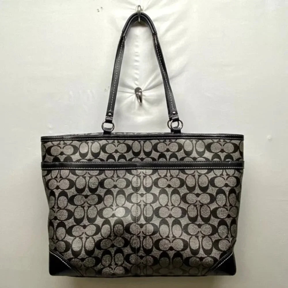 Coach Chelsea Heritage Tote F14475 Large Black‎ Signature Stripe Baby Bag Purse